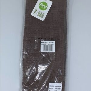 NWT Food Network 2-Pack Mustang Brown Kitchen Towels, 100% Cotton